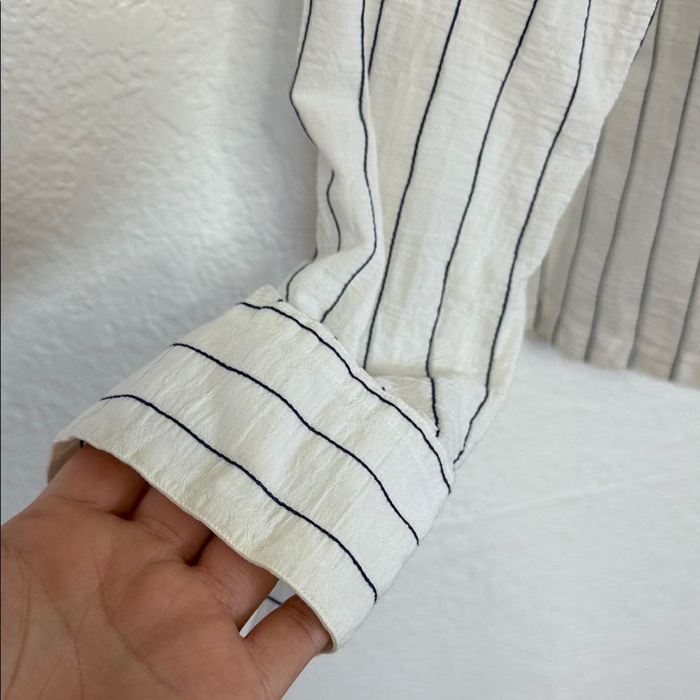 Vintage Y2K Emporio Armani White and Blue Striped boho ethnic Shirt XL - Picture 4 of 8